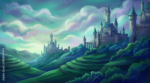 Enchanting Castle on a Verdant Hillside.