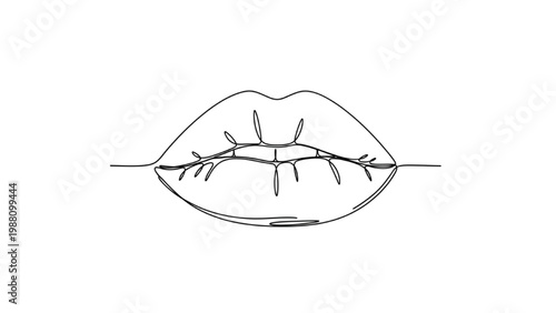 Continuous line drawing of a closed mouth with lips and facial features.