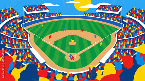 Baseball Game in Stadium with Players and Spectators.