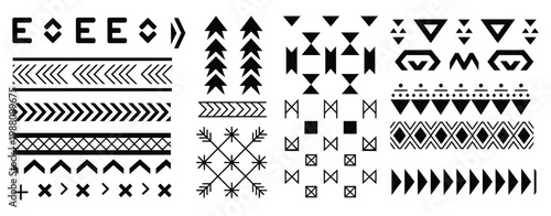 Hawaiian tribal border dividers geometric line set, traditional Polynesian inspired ornamental vector patterns for decorative frames, textile design, branding, posters, and cultural graphic 