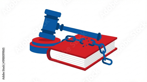 Gavel and Chain on Red Law Book Symbolizing Justice.