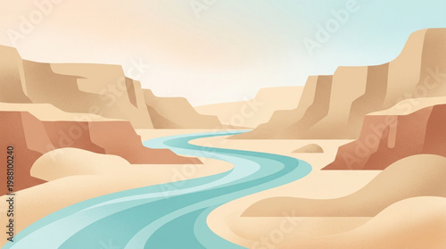 Serene River Flowing Through Majestic Canyon Landscape.