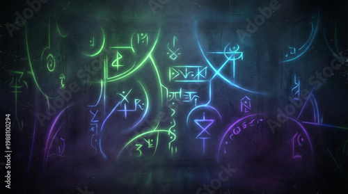 Mystical Symbols Glowing in Neon Light.