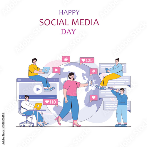 Diverse people engaging with global social media platforms and digital content creation