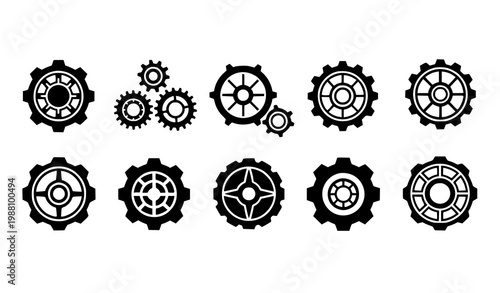 Mechanical gear icon set vector black white cogwheel industry design