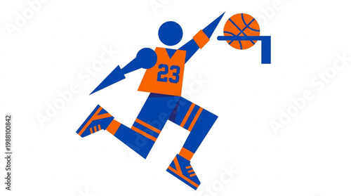 Stylized Basketball Player Dunking with Ball.