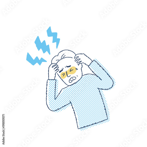 激しい頭痛があるシニア男性