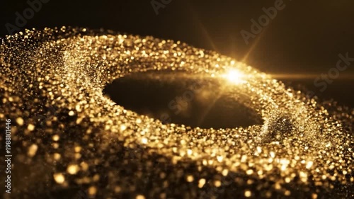 Glowing Golden Sparkles Forming Circle Shape.