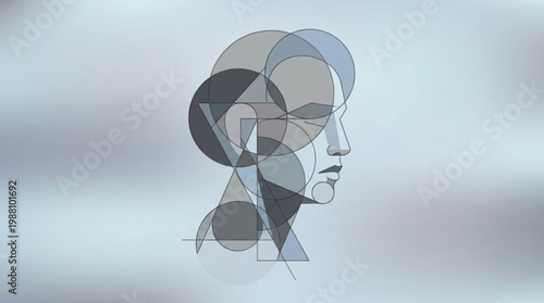 Abstract Geometric Human Head Sculpture Study.