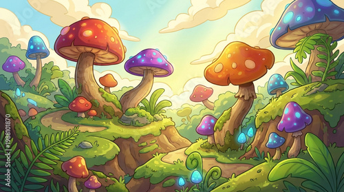 Enchanting Mushroom Forest Fantasy Landscape.