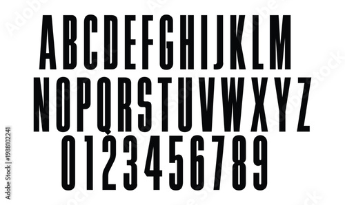 Tall Condensed Alphabet Letters and Numbers Vector for Modern Poster and Branding Design