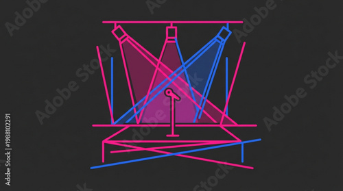 Stage Lighting Rig with Red and Blue Beams.