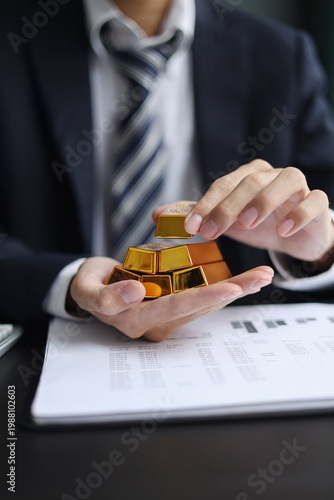 Gold investment. Strategic wealth management and secure gold commodity trading concept