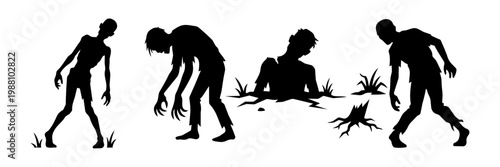 Zombie apocalypse silhouette collection of walking and rising dead monsters