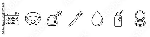 Beauty and skincare routine line icon set for cosmetics and personal care