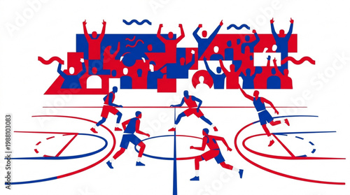 Basketball players in action on court during game.