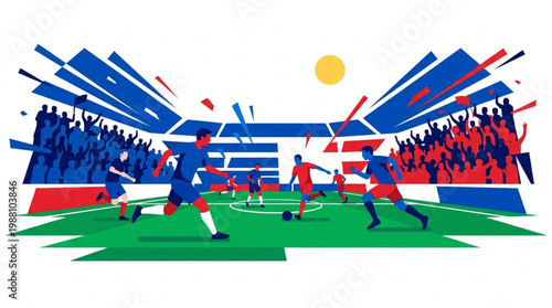 Soccer players in action on a vibrant green field during a match.