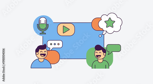 Two Men Communicating with Speech Bubbles.