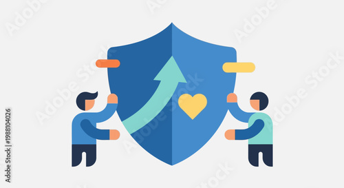 Two people protecting a blue shield.
