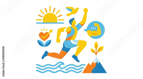 Man running with determination and joy towards a bright future.