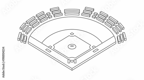 Isometric line drawing of a baseball stadium seating diagram.