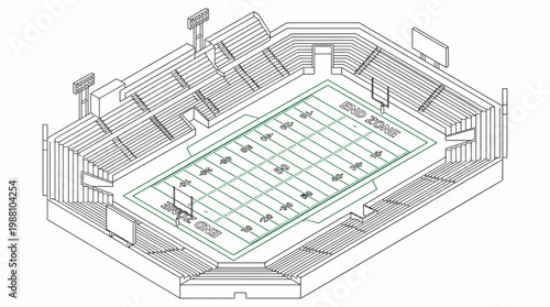 Isometric architectural drawing of competitive swimming pool with spectator stands and lane markings.