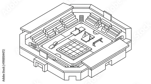 Isometric technical line drawing of electronic socket housing.