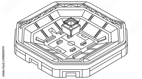Isometric line drawing of octagonal electronics enclosure base.
