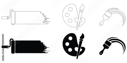 Paint icons set. Paint brush vector icon. Paint roller icon