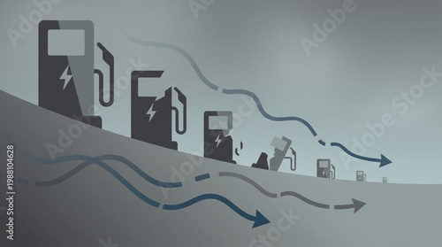 Electric vehicle charging stations and energy transition concept.