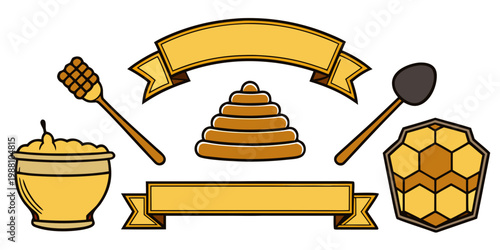 Natural honey elements for label design and branding, vector