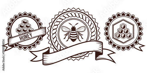 Vintage honey labels and badges collection, vector