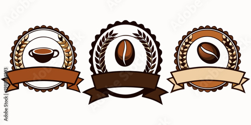 Vintage coffee labels with ribbons and coffee beans, vector