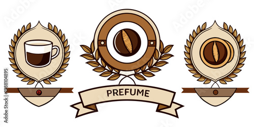 Vintage coffee shop logo emblems with beans and cup, vector