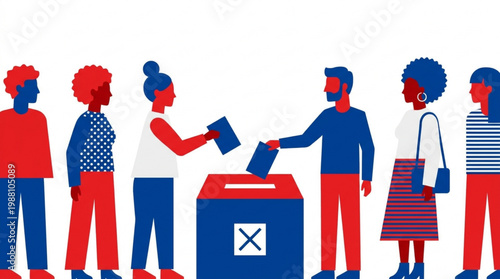 Diverse group of people casting votes in election.