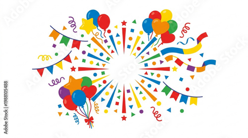 Celebration Explosion of Balloons Confetti and Banners.