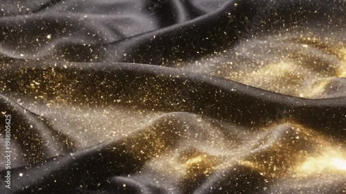 Black fabric with gold sparkles flowing.