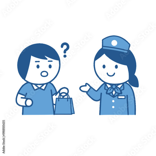 Customer service, asking for help, shopping bag, confused man, friendly staff, asking questions
