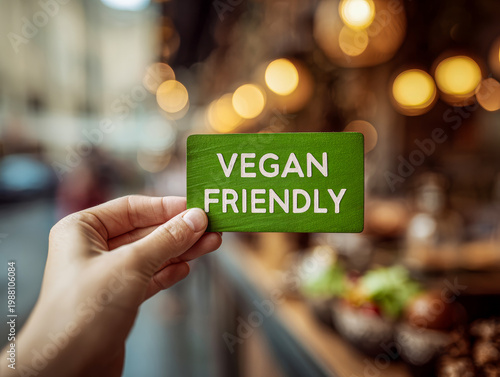 Vegan Friendly Sign in Bustling Marketplace