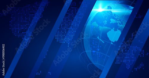 Breaking news vector background blue red earth globe dynamic lines. For news website header, social media story, mobile app splash, video stream live thumbnail. Real-time global digital coverage.
