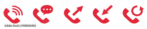 電話の発信、着信、かけ直し、吹き出し、音波のアイコン赤色