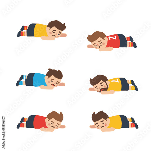 Sad Football Players Lying Down, Tired and Defeated