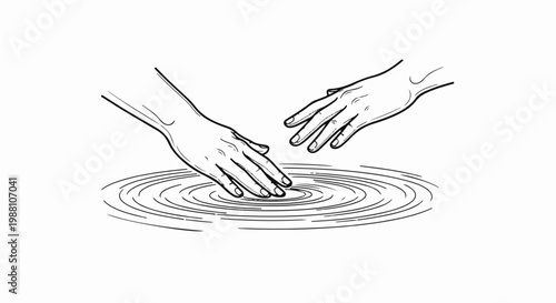 Two hands interacting with water creating ripples