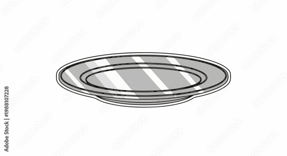 Fototapeta premium A simple line art illustration of an oval plate with a slight sheen