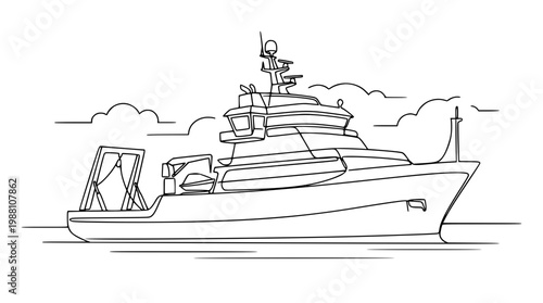 Vector illustration of a large fishing boat at sea