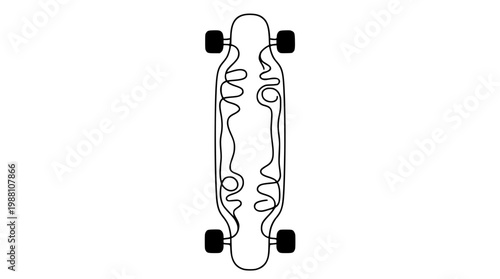 Vector graphic illustration of a longboard skateboard from above