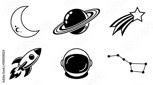 Vector graphic illustration of space symbols and celestial bodies design