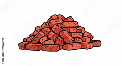 Pile of rough, reddish-brown bricks, cartoon style, on white background