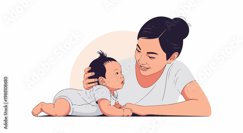 Warm, caring moment of a parent holding a baby, both smiling