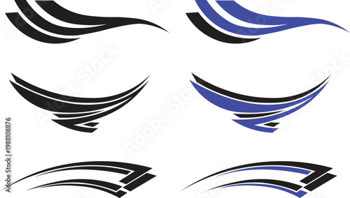 Racing stripe vinyl decal set with abstract speed shapes for car and motorcycle body graphics vector illustration